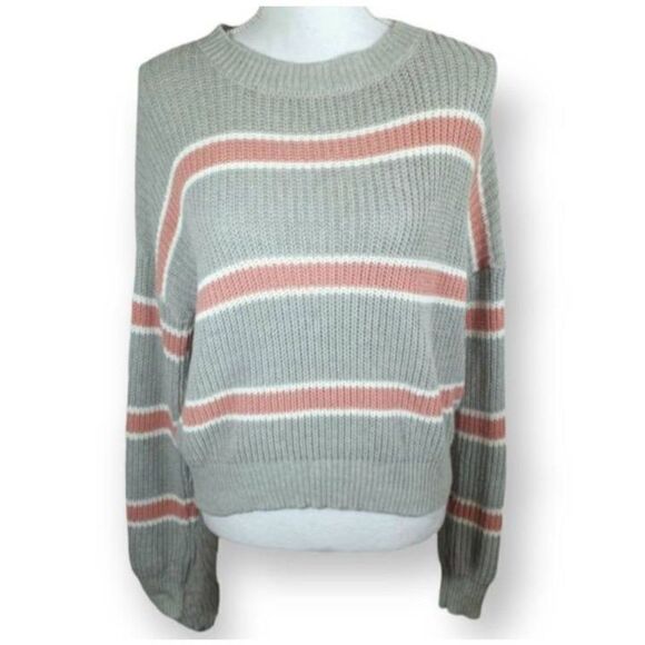 AMBIANCE APPAREL GRAY PINK & WHITE STRIPE SWEATER SZ.S EUC. - Picture 2 of 7